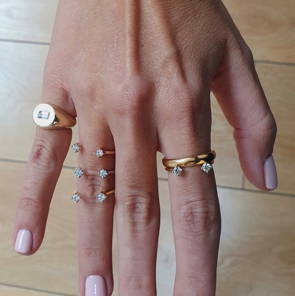 Two-Stone Stackable Diamond Open Ring Solid 14K White Gold Round Cut 0.23 TCW - Picture 5 of 6